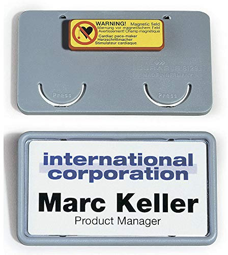 Durable CLIP CARD mit Magnet - HxB 40 x 75 mm grau, VE 25 Stk - Akkreditierung Namensschild