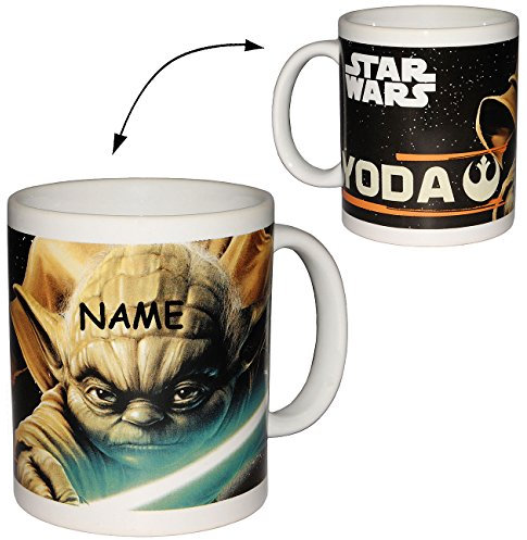 alles-meine.de GmbH Henkeltasse groß - Star Wars - Yoda incl. Name - Porzellan/Keramik - Trinktasse mit Henkel/Tasse Becher - Porzellantasse Tassen für Kinder & Erwachsen..