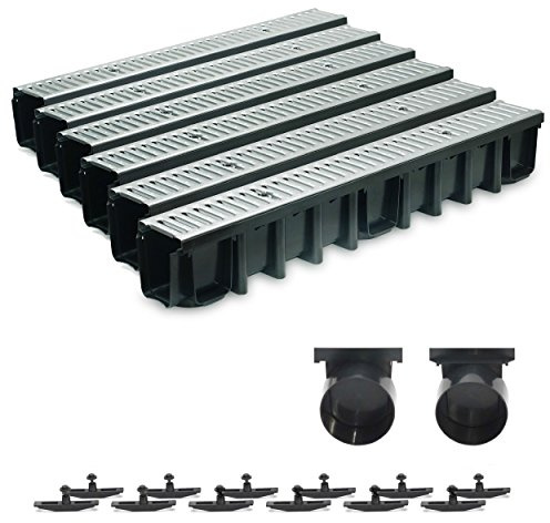 6m Entwässerungsrinne Terrassenrinne Stahlrost verzinkt komplett SET, System A15 148mm, inkl. Zubehör