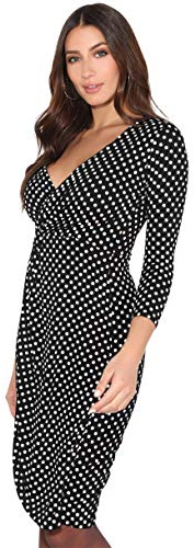 KRISP Robe Femme Portefeuille Pois Moulante Cocktail Chic Pin up Soirée Fluide Élégante Confortable, Noir, 38, 6487-BLK-10.3