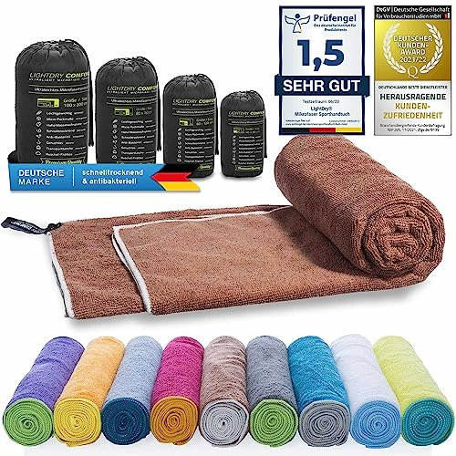Toalla deportiva de mochila de microfibra LightDry para hombres y mujeres Toalla de viaje de secado extremadamente rápido Toallas deportiva de playa y de baño Absorbente, ligera y antibacteriana (160 x 80 cm, Marrón)