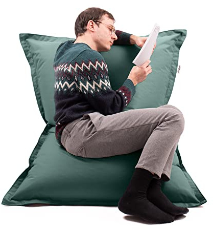 Avalon - Puff Poltrona Sacco Cuscino Grande Thin 220L Deluxe Sfoderabile, Pouf Sacco Sartoriale, Bean Bag in Tessuto Antistrappo/Impermeabile con Sacca Interna, Made in Italy (130x90cm-Verdone)