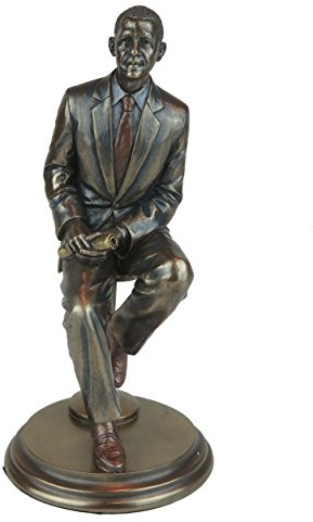 8 Inch Figure Seated President Barak Obama Burnished Bronze Hue