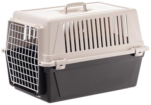 Ferplast Katzentransportbox, kleine mittelgroße Hundetransportbox, Hunde und Katzen bis 15 kg, plastifizierte Eisentür, Lüftungsschlitze, 40x60xH 38 cm, Hartschalen Transportbehälter ATLAS 30 EL, blau