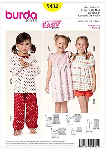 burda Schnittmuster Mädchen Nachtwäsche für Mädchen 9432 Gr. 98-104