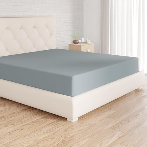Amazon Basics Spannbettlaken, 180 x 200 x 30 cm, Mikrofaser, Spannbetttuch - Matratzenhöhe bis 30 cm, Spa Blau