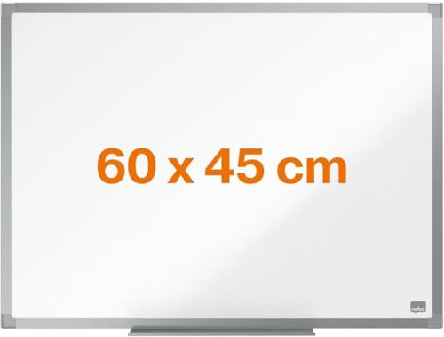 Nobo Magnetisk Whiteboardtavla Stål, 600 x 450mm, Aluminiumram, Hörnfästning, Inkluderar Hylla för Whiteboardpennor, Essence-kollektionen, Vit, 1905209