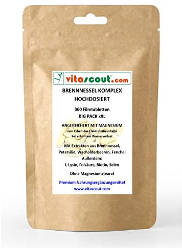 Pflanzlicher Brennnessel-Komplex 900 mg – 360 Tabletten, Hochdosiert, 100% Vegan, Ohne chemische Entwässerungsmittel, mit Magnesium angereichert - LABORGETESTET IN DEUTSCHLAND
