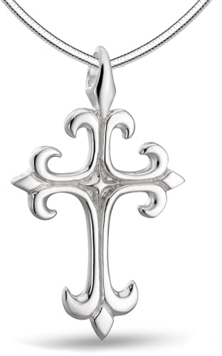 Vinani Pendentif avec Chaine Serpent 45 cm - Croix - Fleur de Lys Chevalier - lustré - Argent 925 - Collier Italie - AKK-S45