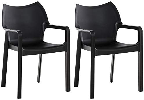 CLP Gartenstühle 2er Set, wetterfest, stapelbar, modern, mit Armlehnen, Gestell Kunststoff, Perfekt für Terrasse und Balkon, Diva Farbe schwarz