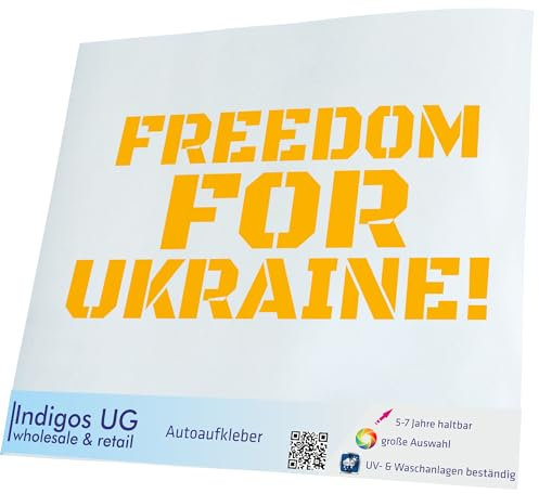 INDIGOS UG Auto Aufkleber Freedom for Ukraine! - gelb 200x90 mm - Selbstklebender Sticker für Auto, Fenster, Bus oder LKW - Tuning