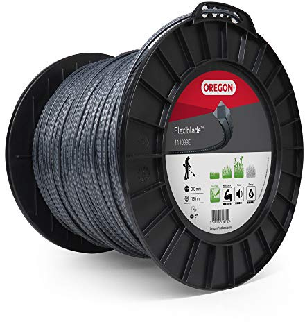 Oregon Gezähnt Mähfaden 3mm, Für hohes Gras, Unkraut, Rasen und dichte Vegetation, Strapazierfähiger Profi-Nylonfaden, Für die meisten Rasentrimmer, 3,0 mm x 195 m (111088E)