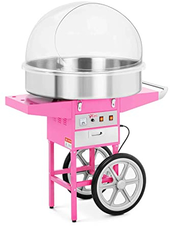 Royal Catering RCZC-1200XL Zuckerwattemaschine XXL Cotton Candy Maschine mit Wagen und Abdeckhaube Spuckschutz (Ø 72 cm, 1.200 W, 1 Einheit / 60 s, inkl. Zubehör) Pink