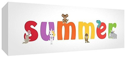 Feel Good Art Leinwandbild für Kinderzimmer, mit solider Vorderseite, rechteckiges Design, niedliche Illustrationen, personalisierbar, 30 x 84 x 4 cm, groß, Sommer)