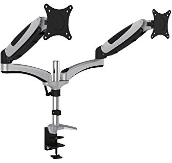 DIGITUS Monitorhalterung - Klemme & Gasdruckfeder - 2 Monitore - Bis 27 Zoll - Bis 2x 8 kg - VESA 75 & 100 - Silber