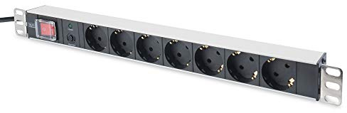 DIGITUS DN-95403 – 19 grenuttag – 7 uttag – 1U – Med överbelastningsskydd, strömbrytare – 250 VAC 50/60 Hz – 16 A – 4000 W – För 19-tums nätverks- och serverrack