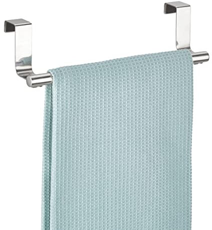 iDesign Forma Porte Serviette Salle de Bain Sans Perçage, Petit Support Serviette en Acier Inoxydable, Argenté