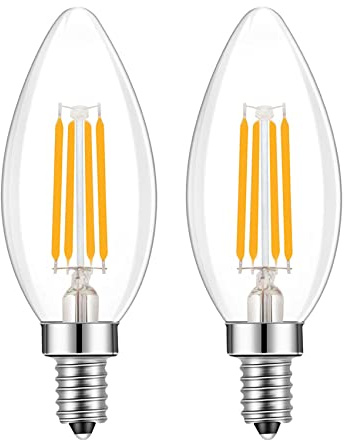 Lamsky E14 European Base Bulb,E14 Base LED Filament Candle Shape,Warm White 2700K 400LM 40W Equivalent,C35 Clear Glass Torpedo Shape Bullet Top,No-Dimmable (2-Pack)
