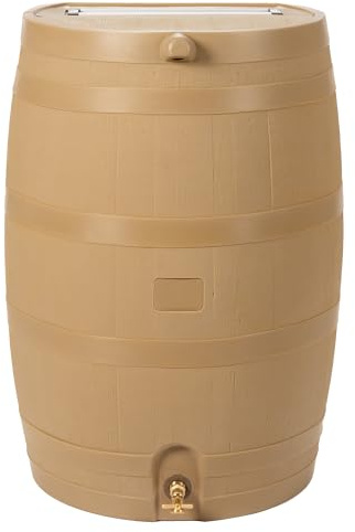 RTS Home Accents 50-Gallon Rain Water Collection Barrel with Brass Spigot, Oak Color
