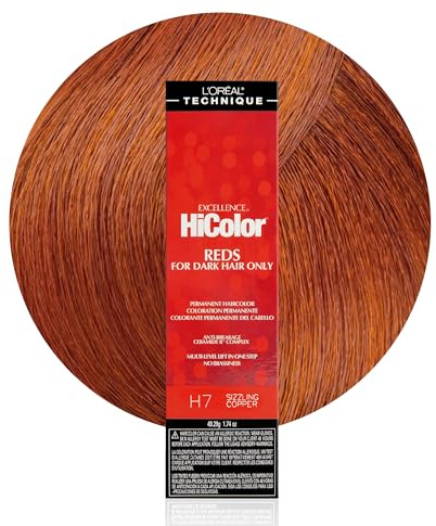 L'OREAL TECHNIQUE HiColor Reds Permanent Hair Color - Lifts Dark Hair in One Step Leaving No Brassiness, Rich & Smooth Creme Formula, Intense & Long-Lasting Color, H7 Sizzling Copper