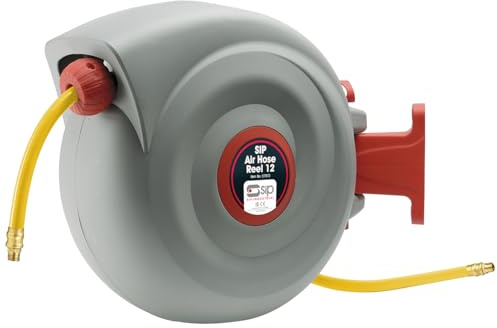 SIP 12m Retractable Air Hose Reel, 300psi Wall Mounted Compressor Hose with Coupler & Bracket