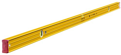 STABILA Wasserwaage Type 96-2, 183 cm, extrasteifes Alu-Profil, 1 Horizontal-Libelle, 2 Vertikal-Libellen, stoßdämpfende Endkappen, integrierte Rutsch-Stopper, Made in Germany