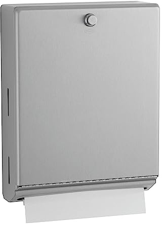 Bobrick B-2620 Surface Mounted Paper Towel Dispenser - Stainless Steel Commercial Bathroom Towel Dispenser with Knob-Latch 400 C-Fold or 525 Multifold Capacity