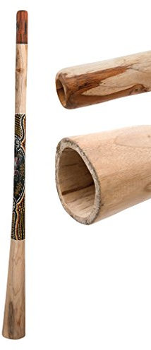 Didgeridoo aus Teakholz Länge 150 cm bemalt Dotpainting schöner Gegendruck vergleichbar mit Eukalyptus aber preiswerter klarer Ton Rissstabilität Weltmusik Aborigines Australien Percussion