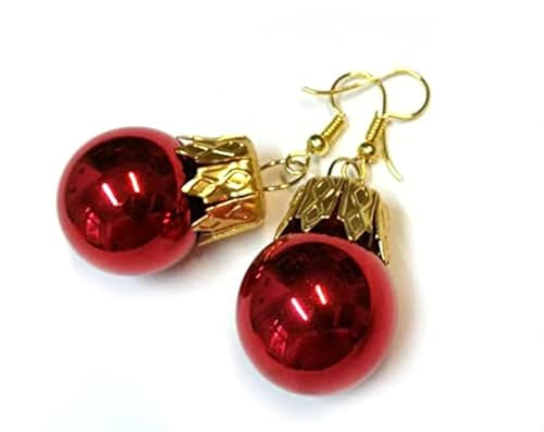 Miniblings Weihnachtsbaumkugeln Weihnachtsbaumkugel Ohrringe Miniblings Christbaumkugel Baumkugeln - Handmade Modeschmuck I Weihnachten Xmas rot glänzend - Ohrhänger Ohrschmuck vergoldet