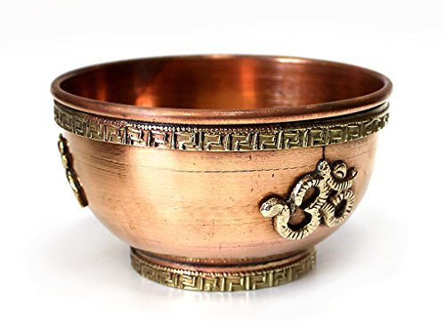 Räucherschale Räuchergefäß Tibet mit Om Symbol 8 cm aus Kupfer, Kupferschale Schale zum Räuchern mit Räucherkohle und Kräuter Dhoopgefäß