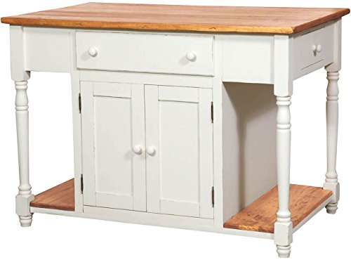 Biscottini Isola cucina bianca in legno massello 130x80x88 cm - Isola cucina piano lavoro in tiglio - Mobile cucina bianco Made in Italy