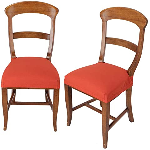 Casatessile Antimacchia Coppia Coprisedia da Cucina e Ufficio - Tessuto Elasticizzato - Made in Italy - Copri Seduta per Sedie - Arancio