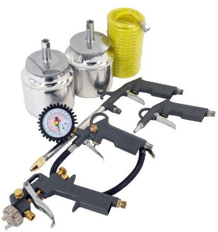 Neilsen CT0778 5pc Spray/AirTool Kit with High Pressure Spray Gun, Tyre Inflator, Air DustGun, FluidGun and 5M Recoil Air Hose 1/4in. BSP
