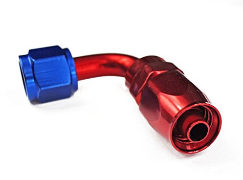 Alu-Fitting 90Á Anschluss in AN6, Dash6,D-06, 9/16 Zoll 18UNF Schraub Verbinder - eloxiertes Aluminium in Rot/Blau