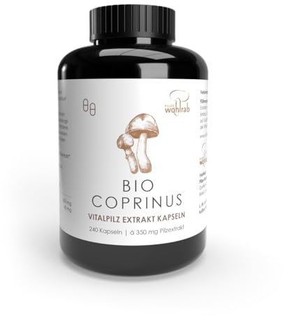 Pilze Wohlrab - Coprinus Extrakt Kapseln Bio, Reines Schopftintling Vitalpilz Extrakt, Acerola Vitamin C - Bio-Qualität - 240 Kapseln