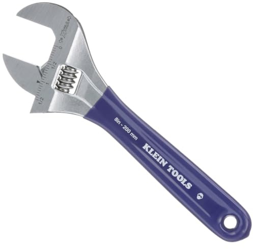 Klein Tools D509-8 Adjustable Wrench, Extra Wide Jaw Forged Drive Wrench with High Polish Chrome Finish, 8-Inch