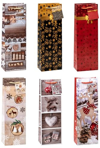 TSI Sac cadeau pour Noël, lot de 12, taille : bouteille (36 x 12 x 8 cm), N° d'art. 83289