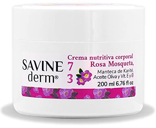 SAVINE DERM Crema Corporal Regeneradora Rosa Mosqueta – Hidratación Intensa y Cicatrización – Previene Estrías y Envejecimiento – Piel Muy Seca – 200ml