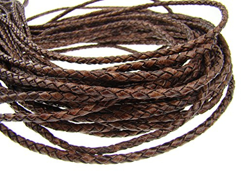 Cordón de cuero redondo trenzado 4 mm marrón oscuro antiguo 3 m – Longitud: a elegir