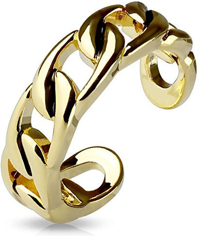Bungsa Gold Zehring Kettenglieder gold silber Brass für Damen (Zehring Fussschmuck Fussring Toe-Ring Nail Ring Nagelring biegbar verstellbar)