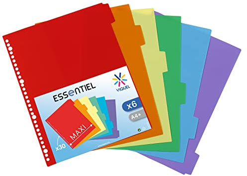 Viquel – Juego de 6 separadores de plástico, tamaño A4 Maxi – Perforación de 30 agujeros – Separadores escolares o de oficina