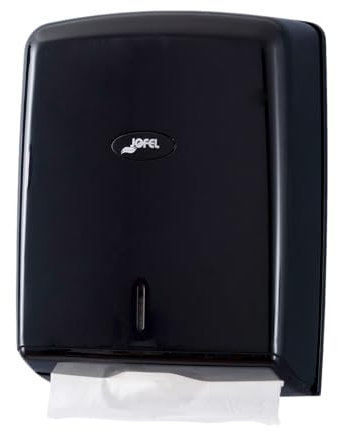 Jofel - Dispensador de Papel de Manos, Toallas Faciales, Dispensador de Papel Secamanos de Pared, hasta 600 Toallitas Zig-Zag, Higiénico, Carcasa ABS, Valor AH37600, Negro