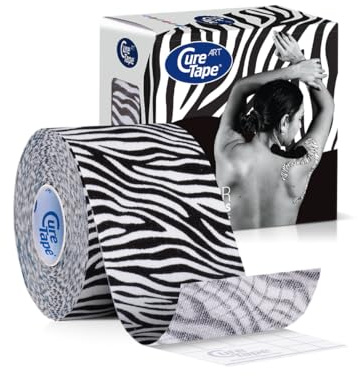 CureTape Art Cinta Kinesiológica | 1 Rollo 5cm x 5m | Resistente al Agua | Cinta Médica Kinesiológica Sin Látex | KinesioTape para Deportes y Fitness | Cinta de Kinesio para Deportes Extremos | Cebra