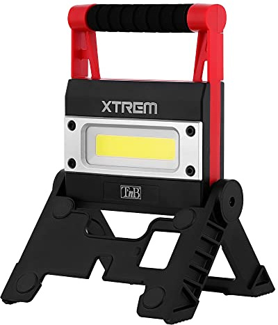 T’nB Projecteur de Chantier LED Portable XLAMP avec Batterie Rechargeable, Fonction Station de Charge, Lumière de Travail Ajustable et Puissante 12W 1000 LM, Etanchéité IPX5 – Noir et Rouge