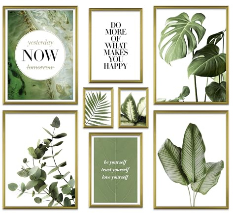 ARTFAVES® Poster Set - ELEGANTE BOTANIK - mehrteilige Wanddeko Wohnzimmer & Schlafzimmer, Badezimmer - 8 moderne Wandbilder Eukalyptus, Monstera, Pflanzen, grün, natur - ohne Bilderrahmen