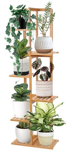 Bamboo Plant Stand 6 Tiers 7 Tall Plant Holder Stable for Indoor&Outdoor, Standing Shelf&WaterProof Organizer Storage for Patio,Corner