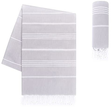LAYNENBURG telo mare premium con frange annodate a mano - 100% cotone Telo fouta hammam XXL 100x200 cm - OEKO-TEX 100 - telo hamam grande - asciugamano sauna e pestemal (Blu ciel)
