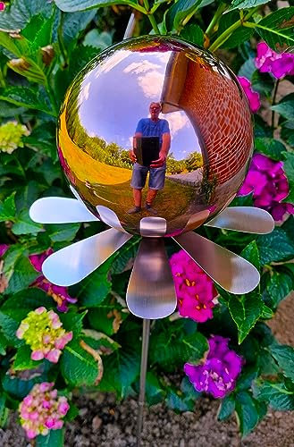 Jürgen Bocker Garten-Ambiente Blütenzauber Rotterdam Rosenkugel 15 cm Edelstahl Gartenstecker Deko mit Stab 80 cm (golden Rose poliert)