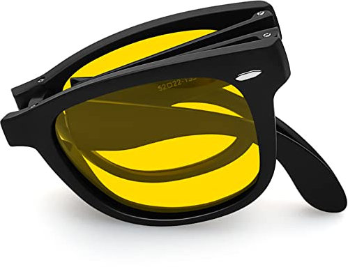 Joopin Occhiali Pieghevoli da Guida Notturni Classici Rettangolari Visione Notturna Pieghevole Occhiali da Sole Uomo Donna (Nero Giallo)