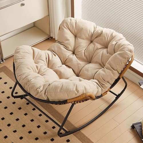 HARELA Schaukelstuhl für die Terrasse im Freien, Rattan-Schaukelstühle mit gepolstertem Kissen, Rattan-Schaukelstuhl für Balkon, Veranda, Garten, Terrasse, Hinterhof, übergroßer Stuhl